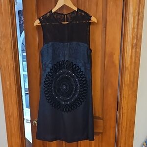 Elegant Black and Blue Lace Dress Desigual